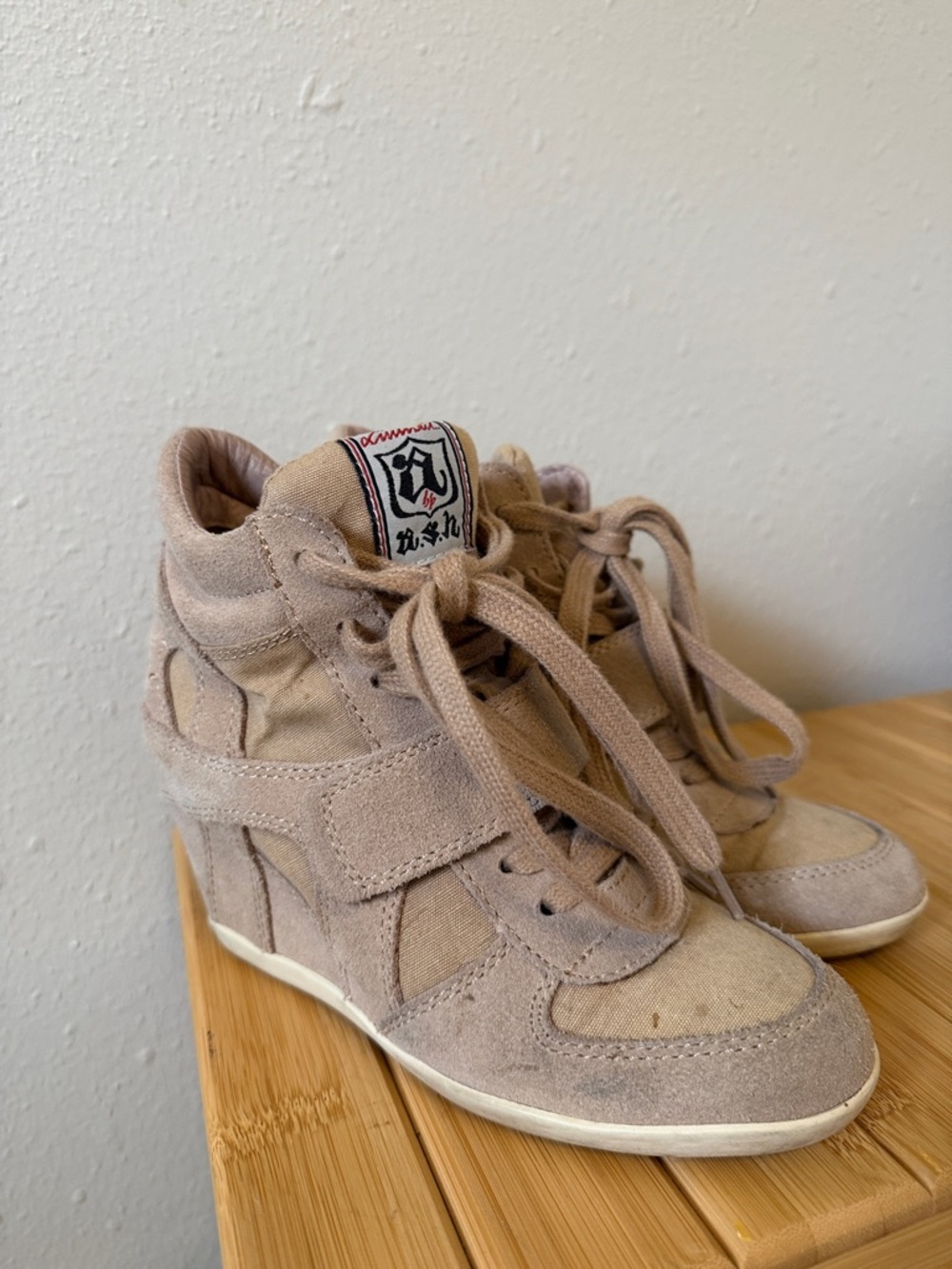 Ash Women’s Bowie Beige Suede Lace-Up Wedge Sneakers